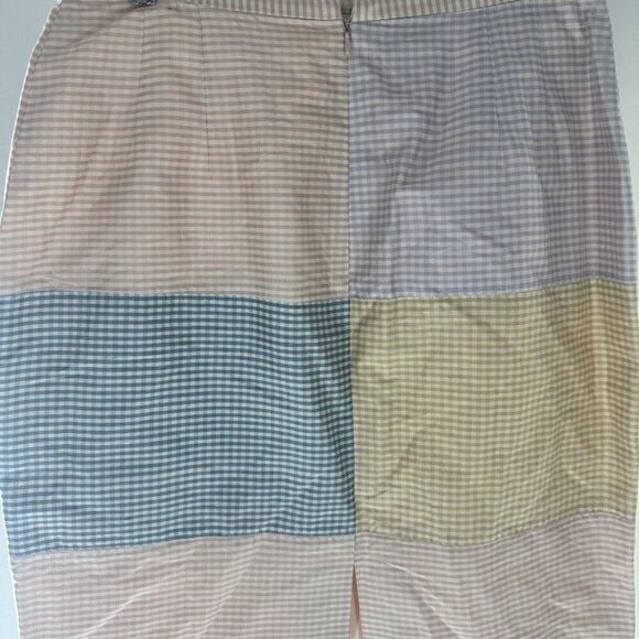 Maggy L Silk Patchwork Pencil Skirt Womens Size 12 Multicolor Gingham Pattern Mi - Picture 10 of 11